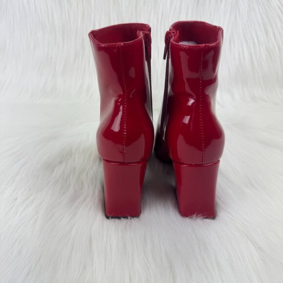 Women's Bamboo Red Faux Patent Leather Chunky Block Heel Ankle Bootie - Picture 5 of 11